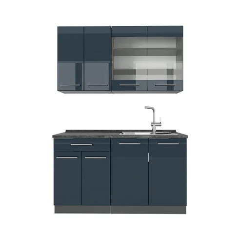 Vicco Küchenzeile Fame-Line Anthrazit Dunkelblau Hochglanz 140 cm - Küchenzeilen mit Premium-Qualität, stabilen Metallgriffen und praktischen Soft-Closing-Scharnieren für eine moderne und funktionale Kücheneinrichtung.