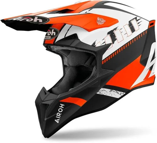 Airoh Wraaap Feel Motocrosshelm - Matt Schwarz/Weiß/Neon-Orange - XL - Motorradhelm mit aggressiver Optik und innovativem Belüftungssystem, ideal für Fahrer jeden Alters, ECE 22.06 zugelassen und leicht mit nur 1260 g.