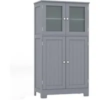 COSTWAY 4-türiger Badezimmerschrank - Badezimmerschränke mit 4 Glastüren, verstellbarem Regal und Kippschutz für sichere Aufbewahrung von Hygieneartikeln, Büchern und mehr.