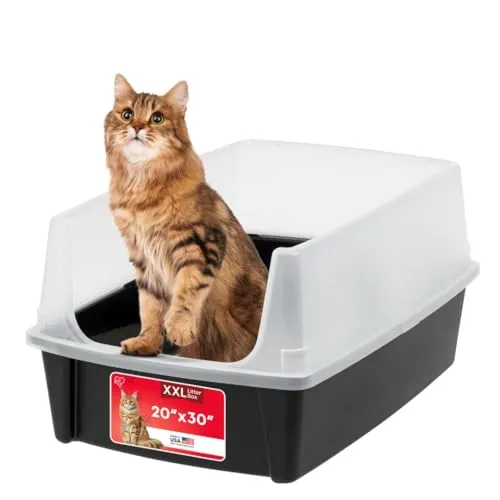 Iris Ohyama, XXL Katzenklo, Katzentoilette Hoher Rand, Schwarz, Großes Katzenklo, Abnehmbare Ränder, Auslaufschutz, Einfache Reinigung, Für Große Katzen, Zwei Katzen, Maine Coon, BPA-frei – CLH-XL
