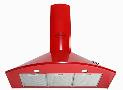 GURARI Wandhaube GCH C 046 RD 9 Dunstabzugshaube 90 cm Rot | Sehr Saugstark 1000 m³/h Motor | Wandmontage Abzugshaube Umluftbetrieb oder Abluftbetrieb Kaminhaube