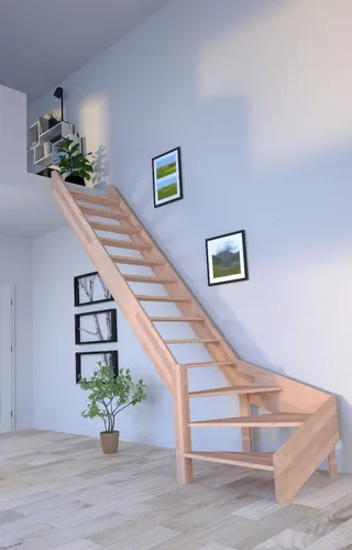 Starwood Raumspartreppe Holztreppe Rhodos ¼ gewinkelt links-Buche ohne Geländer - Massivholztreppe Rhodos in ¼ gewendelter Ausführung, ideal für individuelle Gestaltung. Perfekt geeignet für Deckenhöhen bis 300 cm und bietet eine elegante Lösung für platzsparendes Wohnen.
