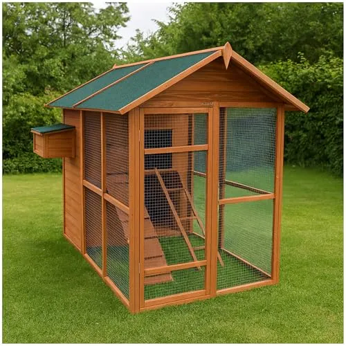 HTI-Living Hühnerstall mit Freilaufgehege – Großes Hühnerhaus in Braun - Geräumiger Hühnerstall aus robustem Holz, ideal für die artgerechte Haltung. Mit Freilaufgehege für mehr Bewegungsfreiheit und Spielraum. Maße: 170x160x191 cm.