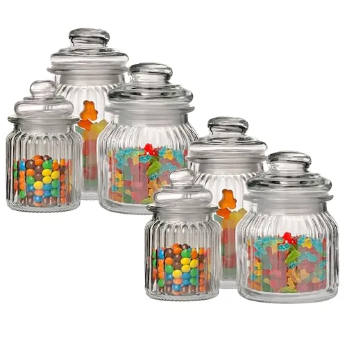 Vorratsglas mit Glasdeckel - 6er Set in 3 Größen - Elegante Vorratsgläser im Vintage-Look, ideal für die stilvolle Aufbewahrung von Lebensmitteln. Luftdichter Deckel sorgt für Frische. Perfekt für Gewürze, Süßigkeiten und mehr.