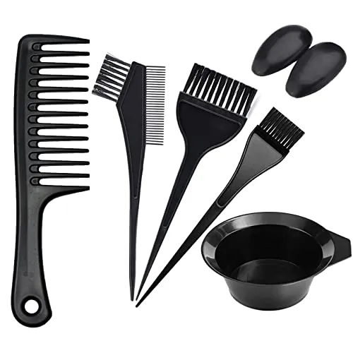 Keaiduo Haarfärbewerkzeuge, 7-teiliges Haarfärbewerkzeug-Set, Haarfarbe-Pinsel und Schüssel Set, DIY Salon Haar Tönungsschale, Färbebürste, Ohrabdeckung, Doppelseitiger Kamm