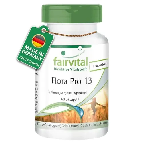 Fairvital | Flora Pro 13-60 Kapseln - HOCHDOSIERT - 13 Bakterienstämme & 41,5 Milliarden Kulturen pro Kapsel