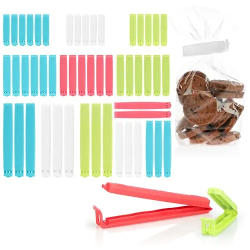 com-four® 54x Verschlussclips aus Kunststoff - Verschlussklammern in 4 Größen und 4 Farben - Gefrierbeutel-Clips, Beutelclipse für Cornflakes, Nüsse, Kaffee (54 Stück - 6cm/8cm/11cm/14cm)