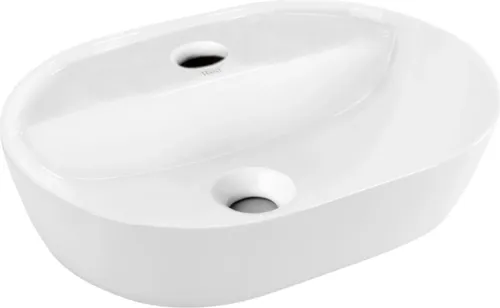 VBChome Waschbecken 42 x 30 cm Keramik Weiß Oval mit Hahnloch Waschtisch Handwaschbecken Aufsatzwaschbecken Waschschale Keramikwaschbecken Waschbecken