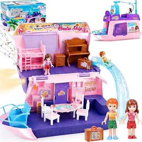 Spielzeug Ab 2 3 Jahre Mädchen, Kreuzfahrtschiff Spielset Mit Licht & Musik, 2 Figuren & Zubehör, Rollenspiel Spielzeug Ab 2 3 4 5 Jahre, Geschenk Mädchen 3 4 5 6 Jahre