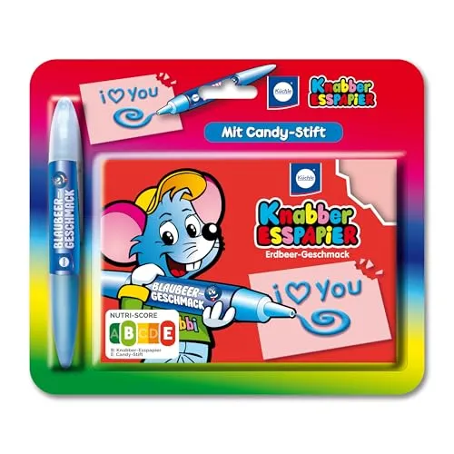 Küchle Knabber-Esspapier 25g mit Candy Stift 15g | Bunter Knabberspaß mit essbarem Candy Sirup im Stift | Perfekt für Schulanfang, Geburtstag, Überraschung | 1 Packung