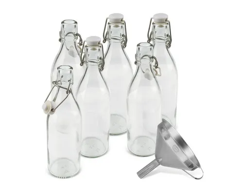 Dr. Oetker Set Glasflaschen 500 ml mit Bügelverschluss und Trichter, 7-tlg. - Praktisches Vorratsbehälter Set für die Küche, bestehend aus 6 Glasflaschen mit Bügelverschluss. Ideal für die Aufbewahrung von Lebensmitteln, geruchssicher und luftdicht.