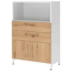 Kombischrank FlexWall 3OH Sockel weiß/asteiche - Moderner Kombischrank mit höhenverstellbarem Sockel und einfacher Montage. Ideal für die ordentliche Aufbewahrung von Akten und Büromaterial. Maße: 800 x 1.180 x 417 mm.