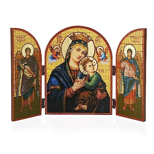 NKlaus Mutter von Immerwährenden Hilfe Ikone Triptychon Holz 25x16cm Christlich 13816