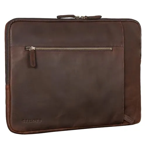 STILORD Jupiter Leder Aktenmappe Laptop Hülle 15-16 Zoll für Notebook und MacBook Vintage Sleeve schmal aus echtem Leder Farbe:Zamora - braun