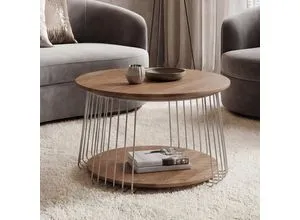 MCA Couchtisch MCW-P60 – Runde Beistelltisch Ø 70cm in Braun - Moderner Couchtisch mit stabiler Metallbasis und pflegeleichter MDF-Oberfläche. Ideal für Wohn- und Loungebereiche, bietet zusätzlichen Stauraum und elegantes Design.