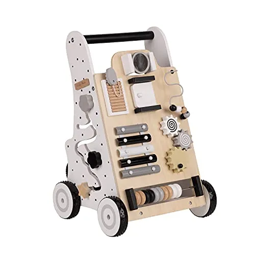 KiddyMoon Lauflernwagen Aus Holz - Multifunktionale Lauflernhilfe für Kinder - Lauflernhilfe aus hochwertigem Holz, fördert die motorischen Fähigkeiten und bietet Spielspaß mit Rechenbrett, Zimbeln und mehr. Ideal für Kinder ab 9 Monaten.