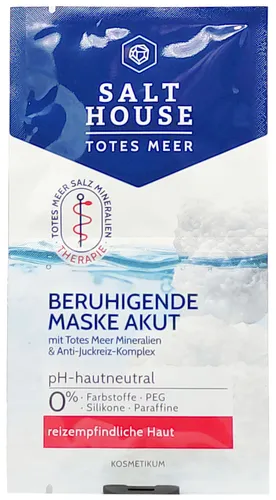 Salthouse Beruhigende Maske Akut 2x7ml - Gesichtsmasken für sensible Haut, kühlende Gel-Maske mit Totes-Meer-Salz, ideal gegen Juckreiz bei Neurodermitis und Psoriasis.
