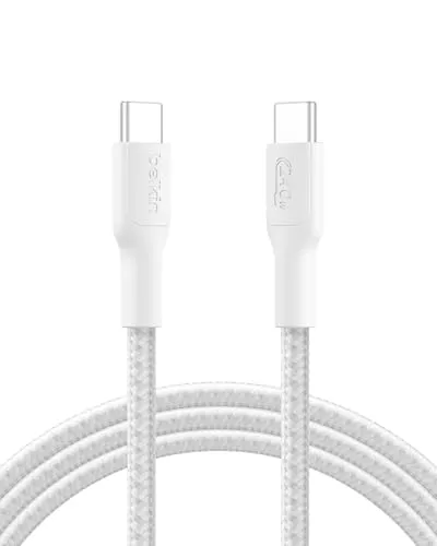 Belkin Eco Geflochtenes USB-C auf USB-C Kabel, 2 m, 240 W, biegsames, flexibles Schnellladekabel, Ladekabel USB C für iPhone 16, Galaxy S25, Pixel 9, MacBook, iPad Pro und mehr – Weiß, USB 2.0