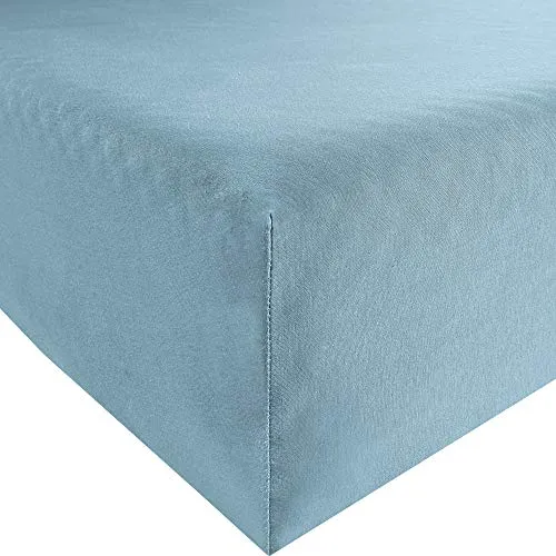 REDBEST Spannbettlaken Denver Elasthan-Jersey-Stretch Rauchblau Größe 90x190 cm - 100x200 cm - besonders weich und anschmiegsam, bügelfrei, mit Rundumgummi