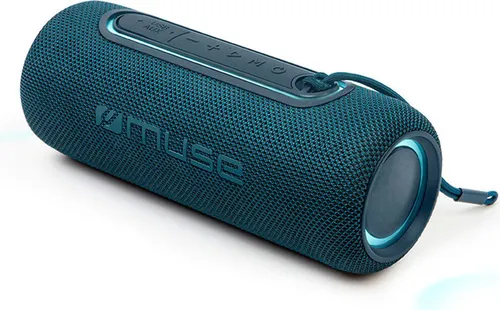 MUSE Bluetooth Lautsprecher Blue - Kabelloser Klanggenuss - Lautsprecher mit kraftvollem, raumfüllendem Klang und bis zu 10 Stunden Spielzeit. Ideal für mobile Nutzung dank kompakter Größe und spritzwassergeschütztem Design (IPX5).