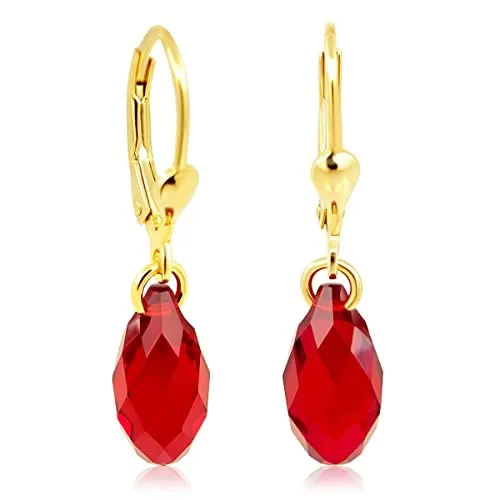 Ohrringe Gold Rot Tropfen Marken Kristalle 925 Sterling Silber vergoldet NOBEL SCHMUCK