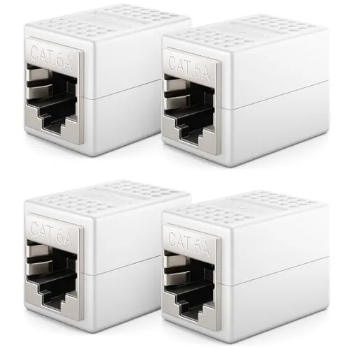 deleyCON 4 Stück RJ45 Kupplung (10 Gbit/s) LAN Kabel Verlängerung Netzwerkkabel Ethernet Adapter Verbinder Kompatibel zu Cat8, Cat7, Cat6, Cat5 Patchkabel LAN DSL POE 2X RJ45 Buchse - Weiß