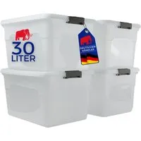 PROREGAL® Aufbewahrungsbox mit Deckel 30-60 Liter - Praktisches 4er Set Aufbewahrungsboxen, stapelbar und transparent – ideal für Ordnung im Haushalt, Büro oder Kinderzimmer. Robuster Kunststoff mit Clipverschluss für sicheren Transport.
