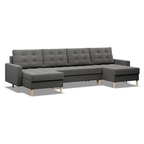 Mebligo Ecksofa ELMA mit Schlaffunktion - Ecksofa mit U-Form und Bonellfederung für hohen Sitzkomfort. Leicht in ein geräumiges Bett verwandelbar und mit praktischem Bettkasten für zusätzlichen Stauraum.