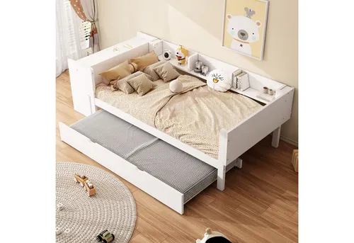 OKWISH Kinderbett mit Schreibtisch und Ausziehbett - Praktisches Jugendbett 90x200cm mit integriertem Schreibtisch und zusätzlichem Ausziehbett, ideal für platzsparende Lösungen im Kinderzimmer.