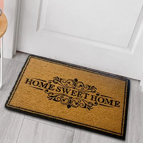 CARPETIA Strapazierfähiger Kokos Fußabtreter für saubere Schuhe „Sweet Home“ braun-beige, 40 x 60 cm