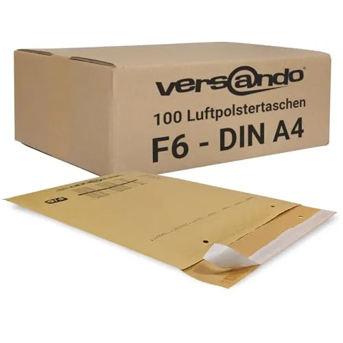 versando 100x F6 Luftpolsterumschläge Innenmaß 220 x 340 mm Außenmaß 240 x 350 mm braun/goldgelb für DIN A4 / A5