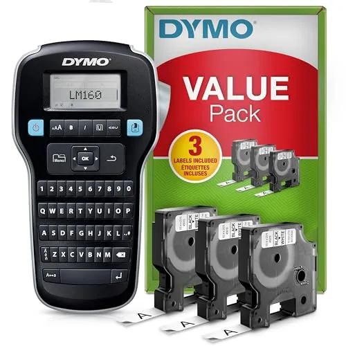 Dymo LabelManager 160 Value Pack mit 3 D1-Bändern - Drucker, inklusive 3 D1-Bändern für vielseitige Beschriftungsmöglichkeiten und einfache Handhabung mit Qwerty-Tastatur.