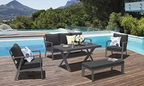 Gardissimo MERIDA Alu Lounge Set – Gartenmöbel Sitzgruppe grau - Modernes Aluminium-Lounge Set von Gardissimo, bestehend aus 3er-Bank, zwei Sesseln und Tisch. Wetterfest und stabil, ideal für entspannte Stunden im Freien. Hochwertige Kissen mit Reißverschluss für einfache Reinigung.