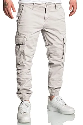 REPUBLIX Herren Jogger Cargo Chino Jeans Hose R7020 Hellgrau W31