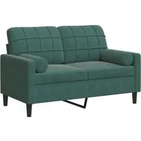vidaXL 2-Sitzer Sofa mit Zierkissen - Modernes Polstersofa aus dunkelgrünem Samt mit robustem Metallgestell, ideal für Wohnzimmer und entspannte Stunden.