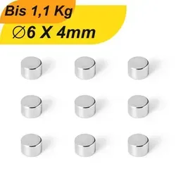 Stück Neodym Magnet 6mm x 4mm Supermagnete hohe Haftkraft Scheibenmagnet 50
