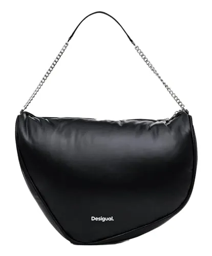 Desigual Women's Accessories Fabric Shopping Bag, Black - Damen-Schultertaschen aus einfarbigem, recyceltem Gummi - umweltfreundlich und stilvoll für jeden Einkauf.