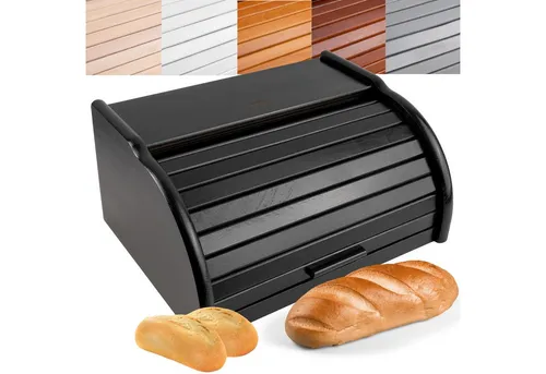 Creative Home Brotkasten Holz mit Rolldeckel - Praktische Brotkiste aus Holz (38 x 28,5 x 17,5 cm) mit Rolldeckel, ideal zum Frischhalten und stilvollen Aufbewahren von Brot. Farbe: Schwarz.