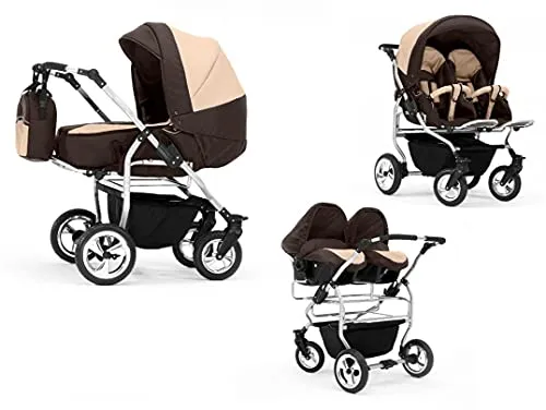Zwillingskinderwagen 4 in 1 Duo - 13 Teile in 20 Farben - Kinderwagen Set mit 3 Aufsätzen: Wanne, Sportsitze und Autositze. Ideal für Familien mit mehreren kleinen Kindern - komfortabel, variabel und mit umfangreichem Zubehör.