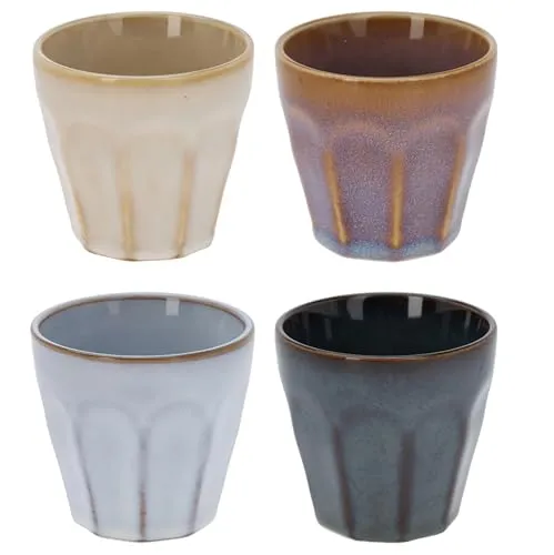 4-tlg. Set Espressotassen im Vintage-Look und Landhausstil - kleine Tassen aus Porzellan für Espresso Porzellantassen 90 ml