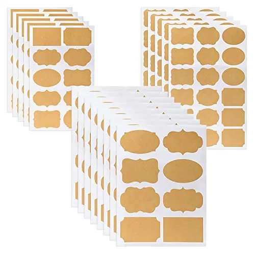 YXHZVON Kraft Etiketten Selbstklebende Kraftpapieraufkleber DIY leere Kraftaufkleber Geschenkanhänger für Einmachgläser und Geschenkdekoration, 18 Blatt (204 Stück)
