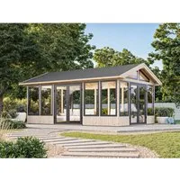 Palmako Pavillon Isabella 597 x 401 cm - Gartenlauben & Holz-Pavillons – Elegantes Sommerhaus mit rundum verglasten Wänden für eine helle Wohlfühlatmosphäre und verlängerte Outdoor-Saison.