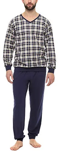 Timone Schlafanzug Herren Lang mit Bündchen aus 100% Baumwolle - Herren-Nachtwäsche in klassischem Design, ideal für gemütliche Nächte. Aus 100% Baumwolle gefertigt, sorgt dieser Schlafanzug für höchsten Tragekomfort.