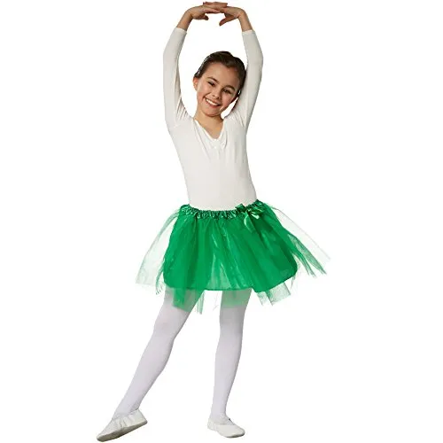dressforfun 900394 - Kinder Tutu, aus 3-lagigen Tüll, mit eingenähtem Satinunterrock (Grün, 116)