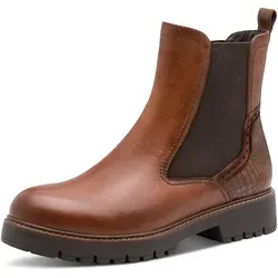 TAMARIS Chelseaboots Damen Gr. 38, braun (cognac) - Wanderschuhe aus Leder und Lederimitat mit komfortablem Blockabsatz und gepolsterter Innensohle für optimalen Tragekomfort, ideal für stilvolle Wanderungen.