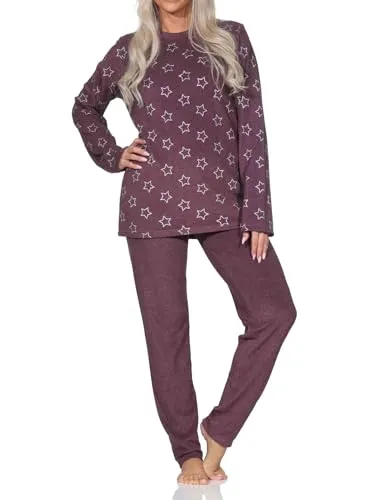 Normann Damen Frottee Schlafanzug Langarm Pyjama - Kuscheliger Komfort in Sterne Optik, auch in Übergrößen - Kuschelig warmer Frottee Schlafanzug für kalte Nächte, ideal als Homewear. Zeitloses Sterne Design und in Übergrößen erhältlich. Geprüfte Qualität für höchsten Tragekomfort.