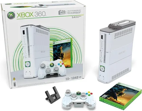 MEGA Microsoft Bauset Xbox 360 Modell zum Nachbauen - Bauspielzeugset mit 1342 Teilen, authentisches Design und LED-Lichter, ideal für Sammler und Bastler ab 18 Jahren.