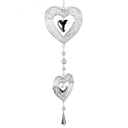 formano Fensterdeko Hänger Herzen 65cm Silber - Handgefertigte Hängedeko aus Metall, ideal für Fenster oder Türen. Die elegante Herzform und die filigrane Verarbeitung mit Glaskugel und Glöckchen verleihen Ihrem Zuhause Raffinesse.
