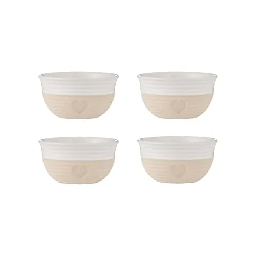 Mason Cash Rustikale Charm-Mini-Schüsseln, 4er Set - Elegante Mini-Schalen aus strapazierfähigem Steingut mit dezentem Herzmotiv. Ideal für Dips, Desserts oder kleine Portionen. Spülmaschinen- und mikrowellengeeignet, perfekt für den täglichen Gebrauch.