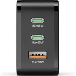 HAMA Schnellladegerät 65 W, 2x USB-C, 1x USB-A, Schwarz